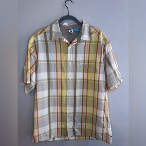 Phys.Sci Short Sleeve Button Up Shirt Men's Medium Yellow Plaid Pocket Cotton M